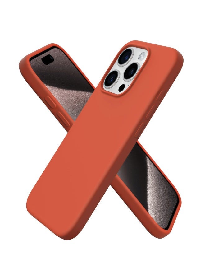 متوافق مع آيفون 15 برو ماكس 6.7 بوصة، غطاء هاتف نحيف من السيليكون السائل، 4 طبقات من المطاط الهلامي الناعم، مقاوم للصدمات، مع بطانة من الألياف الدقيقة المقاومة للخدش (برتقالي) - Image 1