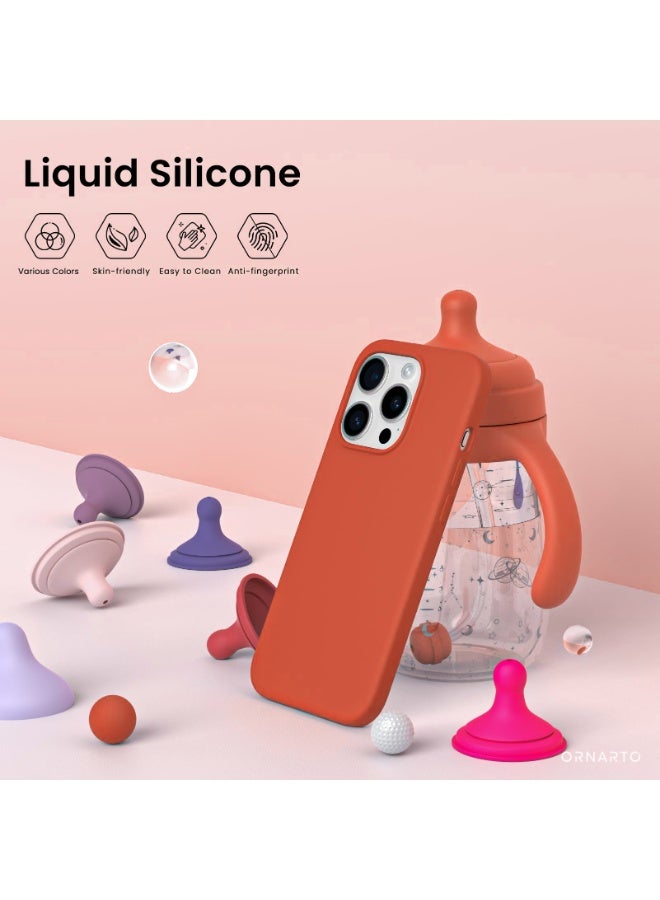 متوافق مع آيفون 15 برو ماكس 6.7 بوصة، غطاء هاتف نحيف من السيليكون السائل، 4 طبقات من المطاط الهلامي الناعم، مقاوم للصدمات، مع بطانة من الألياف الدقيقة المقاومة للخدش (برتقالي) - Image 3