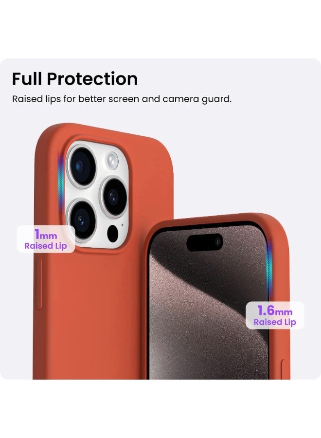 متوافق مع آيفون 15 برو ماكس 6.7 بوصة، غطاء هاتف نحيف من السيليكون السائل، 4 طبقات من المطاط الهلامي الناعم، مقاوم للصدمات، مع بطانة من الألياف الدقيقة المقاومة للخدش (برتقالي) - Image 2