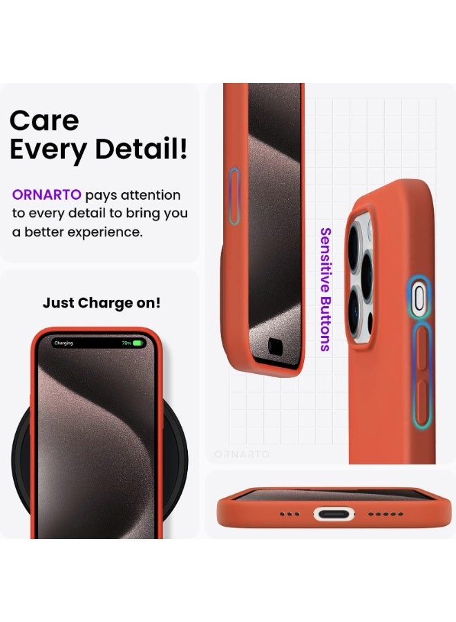 متوافق مع آيفون 15 برو ماكس 6.7 بوصة، غطاء هاتف نحيف من السيليكون السائل، 4 طبقات من المطاط الهلامي الناعم، مقاوم للصدمات، مع بطانة من الألياف الدقيقة المقاومة للخدش (برتقالي) - Image 4