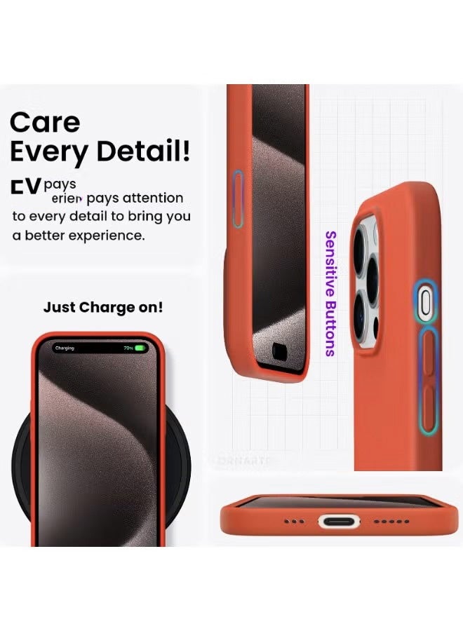 متوافق مع آيفون 15 برو ماكس 6.7 بوصة، غطاء هاتف نحيف من السيليكون السائل، 4 طبقات من المطاط الهلامي الناعم، مقاوم للصدمات، مع بطانة من الألياف الدقيقة المقاومة للخدش (برتقالي) - Image 5