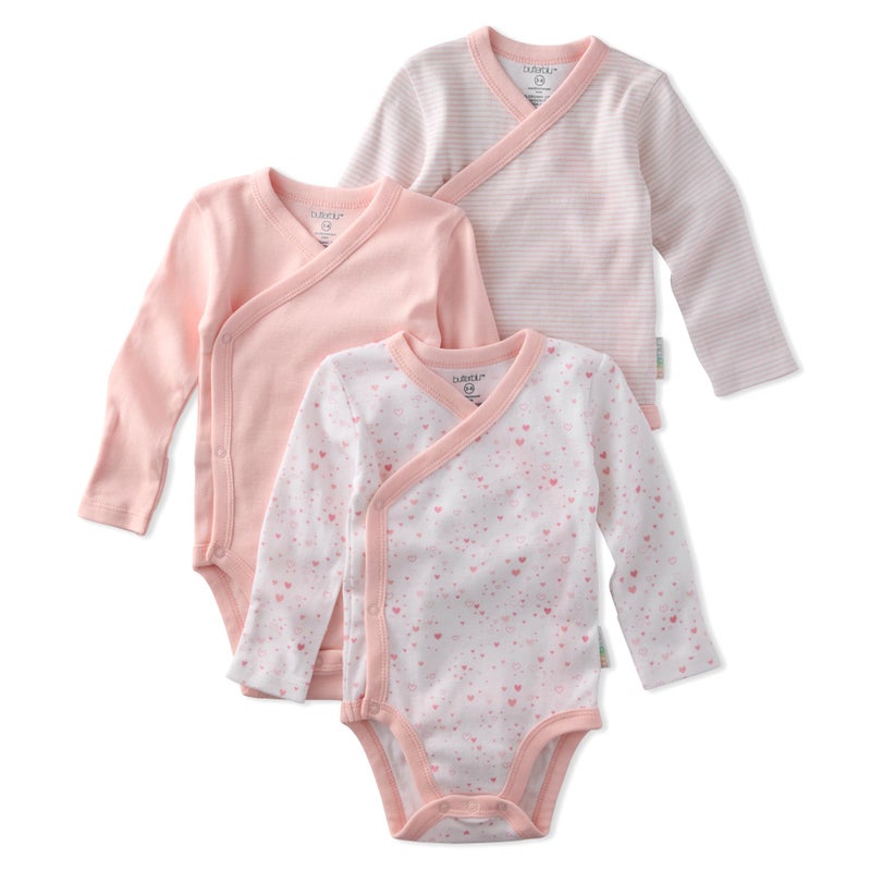 Butterblu Sterling 3-Pack Kimono Bodysuits 100% Organic Cotton Side Snap for Baby Boys & Girls, Pink Twinkle, Newborn - Image 1
