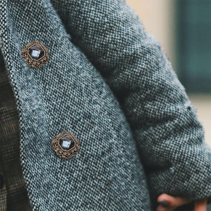 6pcs Rhinestone Coat Buttons Sewing Fasteners Large Metal Overcoat Clasp Blue Gray Square DIY Craft Clothing Decoration - Image 5