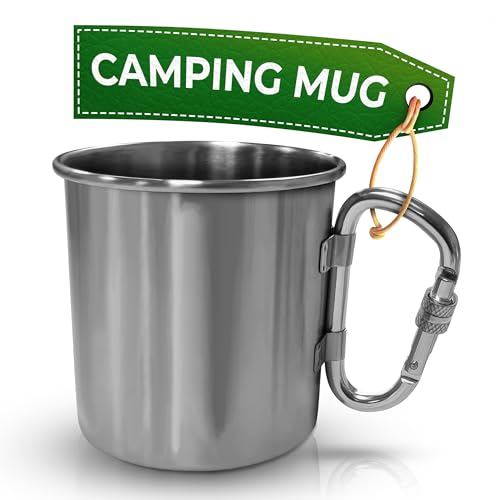 Stainless Steel Mug with Handle  Coffee Camping Mug with Carabiner Handle Portable Backpack Outdoor Cup Lightweight Camping Gear for Men  135Oz Backpacking Coffee Cup Hiking Gift Climbing Mug