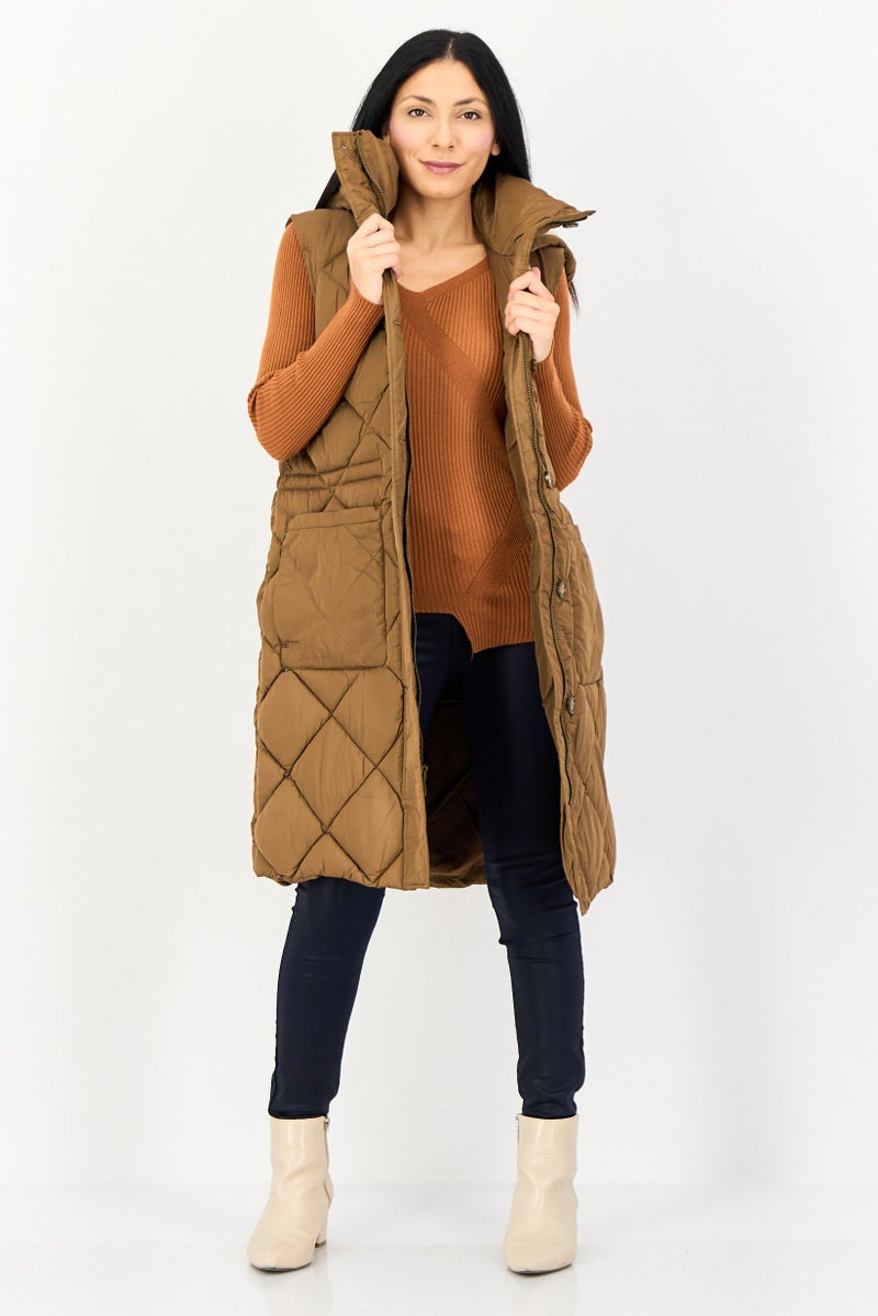 BCBGeneration Women Quilted Puffer Vest Jacket, Brown - Image 1