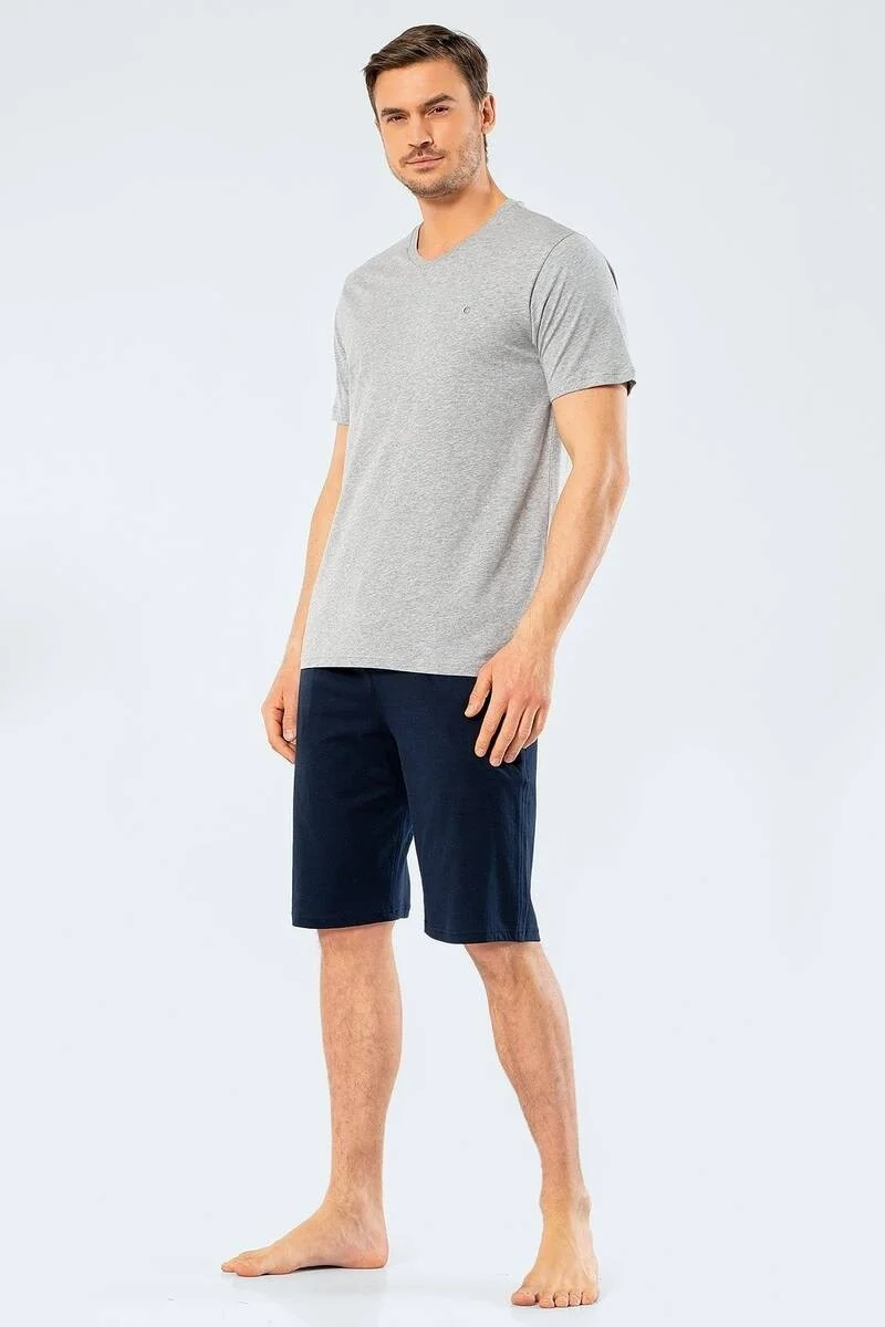 cacharel V Neck Bermuda Shorts Men's Embroidered Set