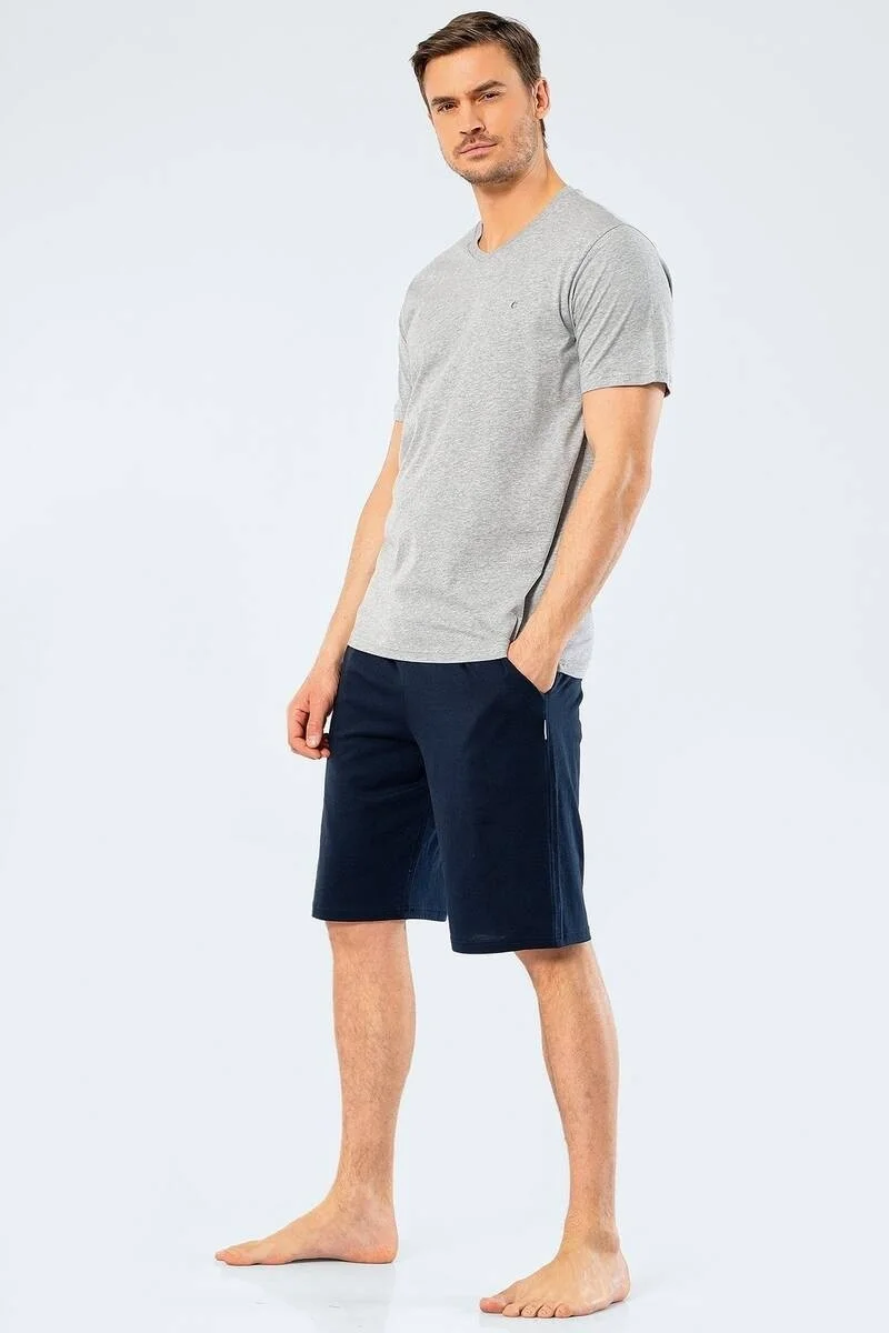 cacharel V Neck Bermuda Shorts Men's Embroidered Set