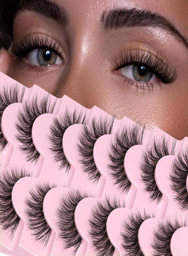 Veleasha Natural Lashes Fluffy Eyelashes Cat Eye Lashes 7 Pairs 8-15mm Clear Band False Eyelashes C Curl Wispy Faux Mink Lashes Soft 100% Handmade Fake Eyelashes (C01) - Image 1