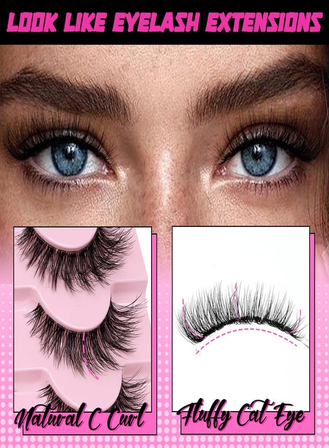 Veleasha Natural Lashes Fluffy Eyelashes Cat Eye Lashes 7 Pairs 8-15mm Clear Band False Eyelashes C Curl Wispy Faux Mink Lashes Soft 100% Handmade Fake Eyelashes (C01) - Image 5