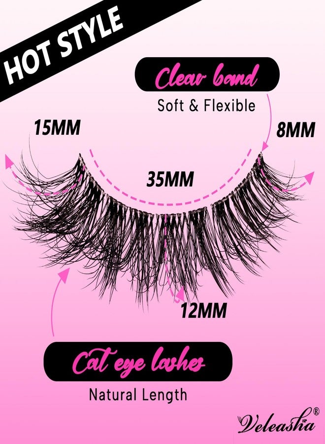Veleasha Natural Lashes Fluffy Eyelashes Cat Eye Lashes 7 Pairs 8-15mm Clear Band False Eyelashes C Curl Wispy Faux Mink Lashes Soft 100% Handmade Fake Eyelashes (C01) - Image 2