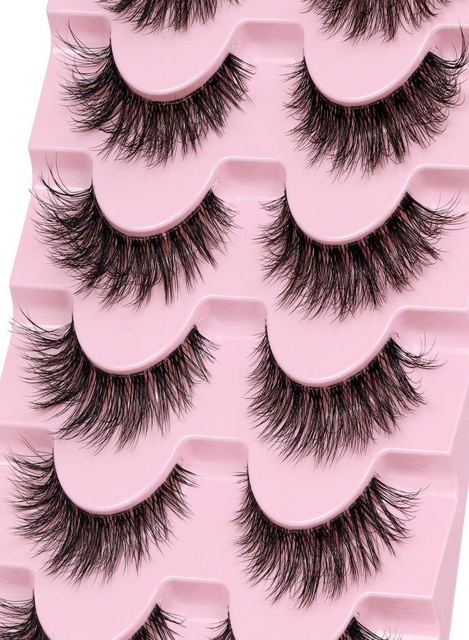 Veleasha Natural Lashes Fluffy Eyelashes Cat Eye Lashes 7 Pairs 8-15mm Clear Band False Eyelashes C Curl Wispy Faux Mink Lashes Soft 100% Handmade Fake Eyelashes (C01) - Image 4