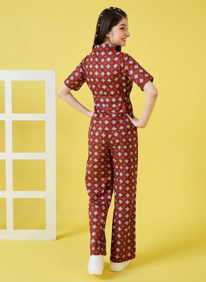 Stylo Bug Floral Print Tie Belt Shirt & Pants Set by Styli  - Image 4