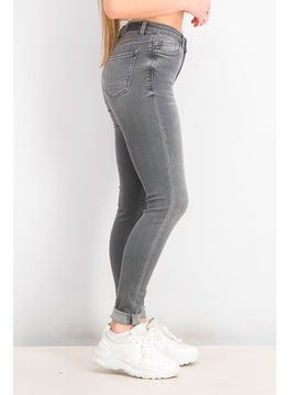 ESPRIT بنطلون جينز نسائي ضيق بخصر متوسط، رمادي  - Image 2