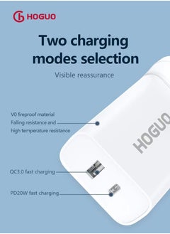 HOGUO 24.5W Wall Travel Charger USB Port QC 3.0 Type-C PD Output 5V/3A 9V/2.22A 12V/1.67A White  - Image 4