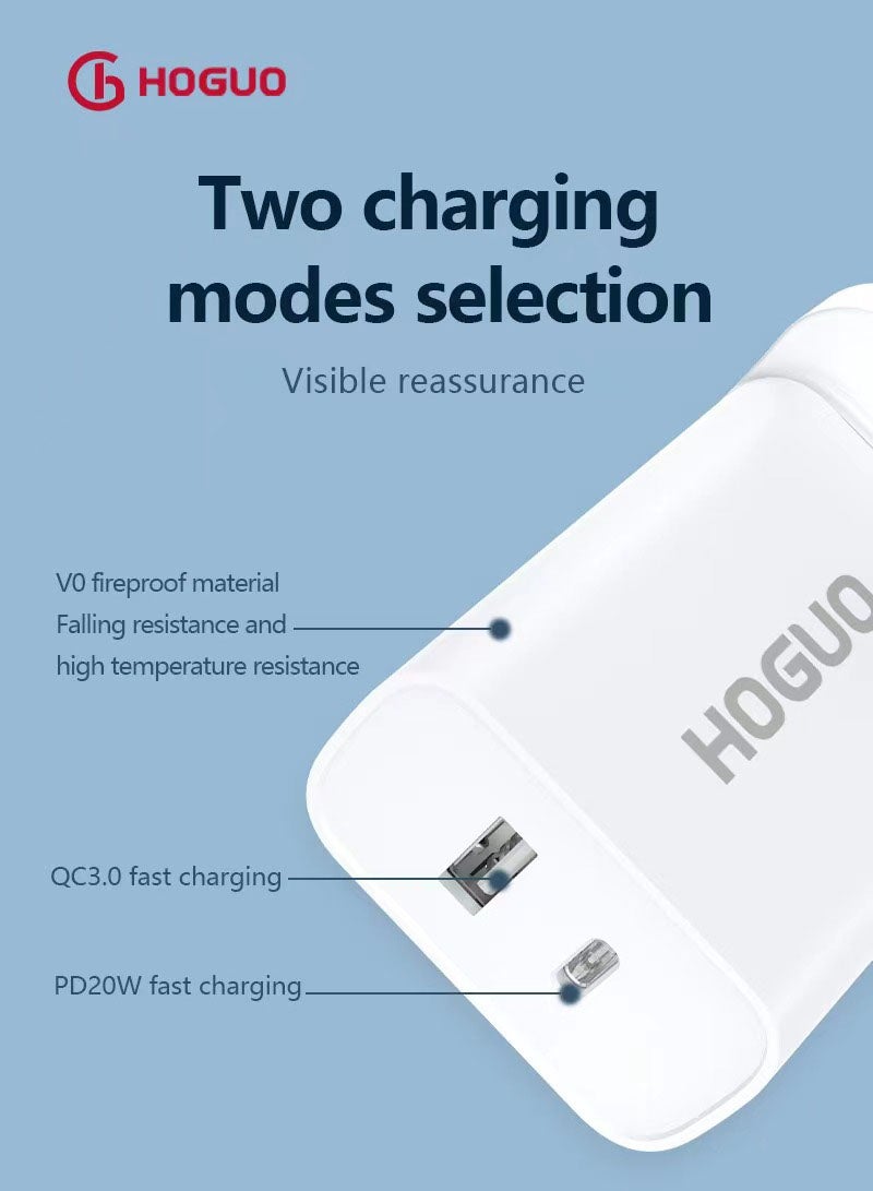 HOGUO 24.5W شاحن حائط للسفر مع منفذ USB تقنية الشحن السريع 3.0 ونوع C PD مخرج 5V/3A 9V/2.22A 12V/1.67A أبيض - Image 4