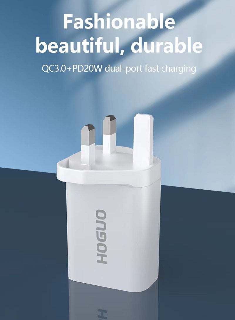 HOGUO 24.5W شاحن حائط للسفر مع منفذ USB تقنية الشحن السريع 3.0 ونوع C PD مخرج 5V/3A 9V/2.22A 12V/1.67A أبيض - Image 3