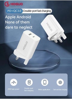 HOGUO 24.5W Wall Travel Charger USB Port QC 3.0 Type-C PD Output 5V/3A 9V/2.22A 12V/1.67A White  - Image 5