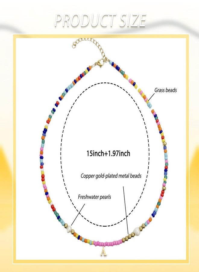 Kysppreu Colorful Beaded Initial Necklace Letter A-Z Pendant Necklace for Her Colorful Rainbow Choker Necklaces 18K Gold Plated Boho Summer Beach Freshwater Pearl beaded Necklaces for Christmas Birthday Mothers Day Gift - Image 4