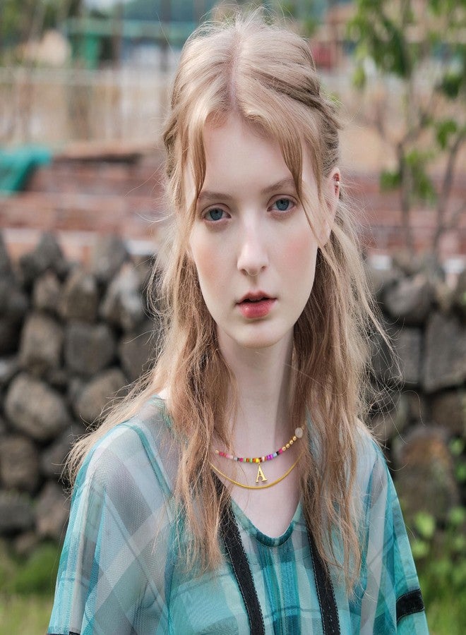 Kysppreu Colorful Beaded Initial Necklace Letter A-Z Pendant Necklace for Her Colorful Rainbow Choker Necklaces 18K Gold Plated Boho Summer Beach Freshwater Pearl beaded Necklaces for Christmas Birthday Mothers Day Gift - Image 3