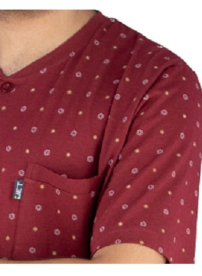 Jet - Men Summer Pajama Set Printed Top Round Neck & Pant Ankle-Burgundy - Image 1