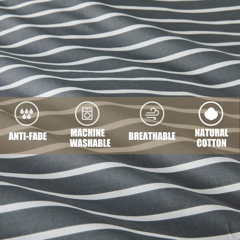 JELLYMONI 100% Natural Cotton 2pcs Striped Duvet Cover Sets, Dark Grey Duvet Cover with White Stripes Pattern Printed Comforter Cover, with Zipper Closure & Corner Ties(Twin Size) - Image 4