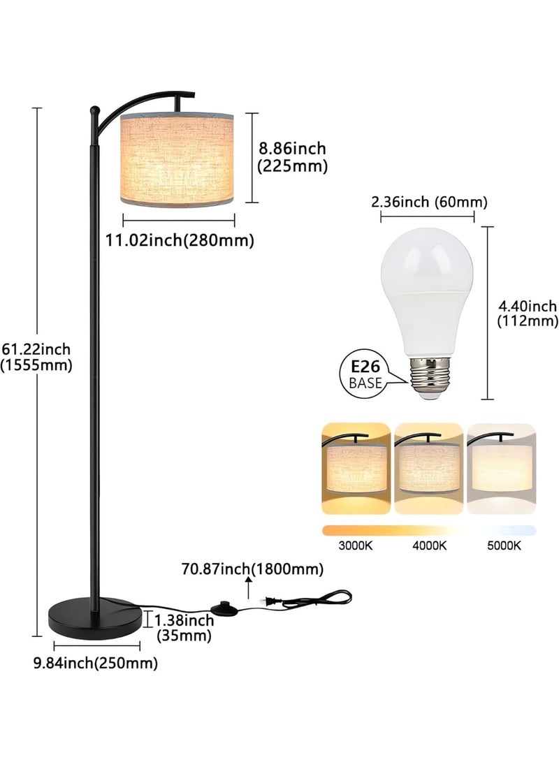 آه آه مصباح أرضي لغرفة المعيشة مع لمبة LED بثلاثة ألوان، مصباح قائم عصري مع غطاء قماشي قابل للتعديل، مصباح أرضي صناعي طويل للقراءة في غرفة النوم أو المكتب - Image 5