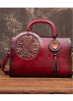 Maple's Retro Ladies Cow Leather Embossed Hand Bag With Leather Handle  - Image 1