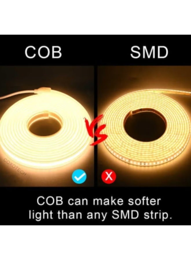 شريط إضاءة LED COB بطول 50 متر، مقاوم للماء IP65، أبيض دافئ مرن 8 مم للاستخدام الداخلي والخارجي - Image 5