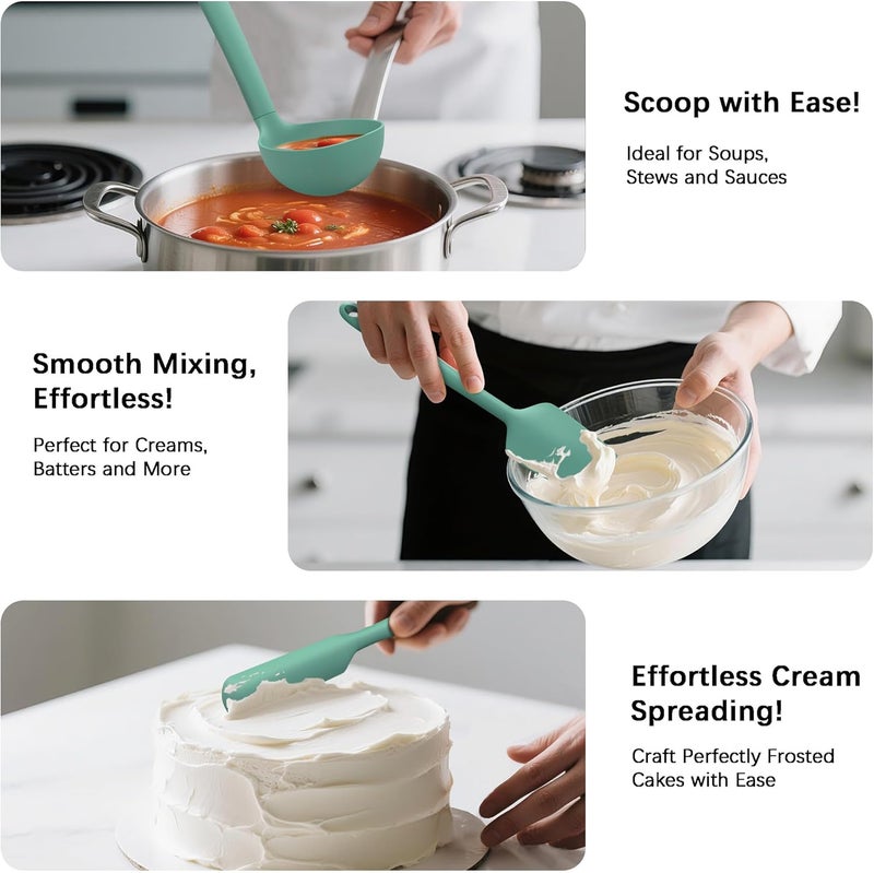 Coukre Silicone Kitchen Cooking Utensils Set with Holder – Heat-Resistant, Food-Grade Kitchen Tools, Spatula, Spoon & Gadgets for Non-Stick Pans, Dishwasher Safe (14, PureAquaGreen) - Image 4
