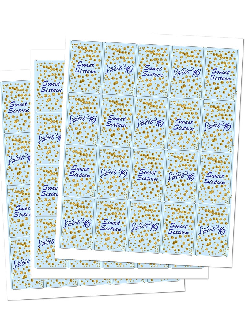 RokAPary RokAPary Blue 16th Birthday Miniatures Candy Bar Wrapper Set of 60 Sweet 16 Mini Candy Bar Stickers Sweet Sixteen Party Favors Candy Not Included Made in USA  - Image 3