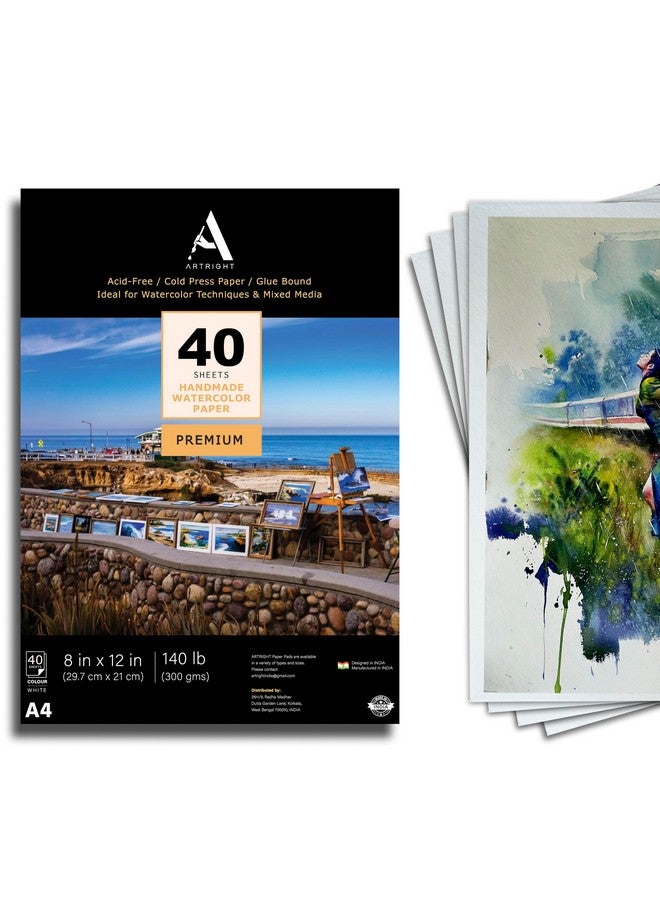 ArtRight Artists' Watercolor Paper A4 300 GSM - 40 Sheets of Handmade Rough Grain Water Colour Papers for Watercolour, Acrylic, Gouache, Ink & Mixed Media
