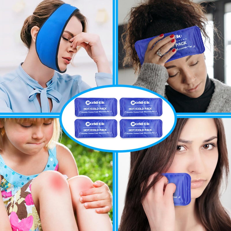 WORLD-BIO Face Ice Pack Wrap for TMJ, Wisdom Teeth, WORLD-BIO Jaw Wrap with 4 Reusable Hot Cold Therapy Gel Packs for Head, Chin, Oral and Facial Surgery, Pain Relief for Swelling, Injuries, Dental Implants - Image 2