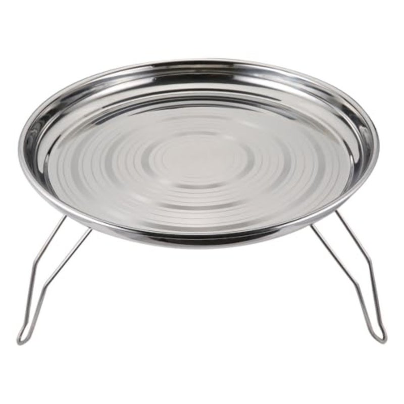 ALSANIDI, Round stainless steel plate with Foldable legs, Trips plates, Silver, Size 50 Cm - Image 1