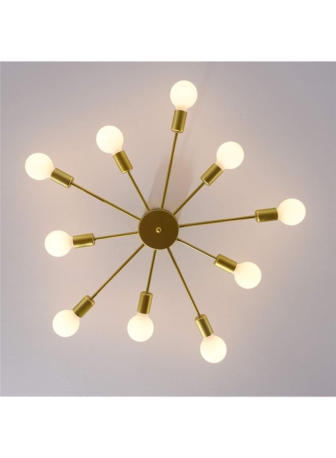 erorex Modern Gold Ceiling Light Sputnik Chandelier 10 Lights Vintage Industrial Style Ceiling Lighting For Living Room Bedroom Dining Room Study Farmhouse Kitchen Without Bulbs - Image 2
