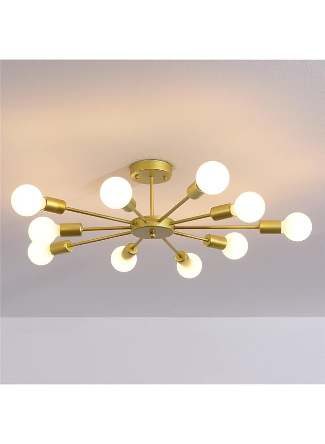erorex Modern Gold Ceiling Light Sputnik Chandelier 10 Lights Vintage Industrial Style Ceiling Lighting For Living Room Bedroom Dining Room Study Farmhouse Kitchen Without Bulbs - Image 1
