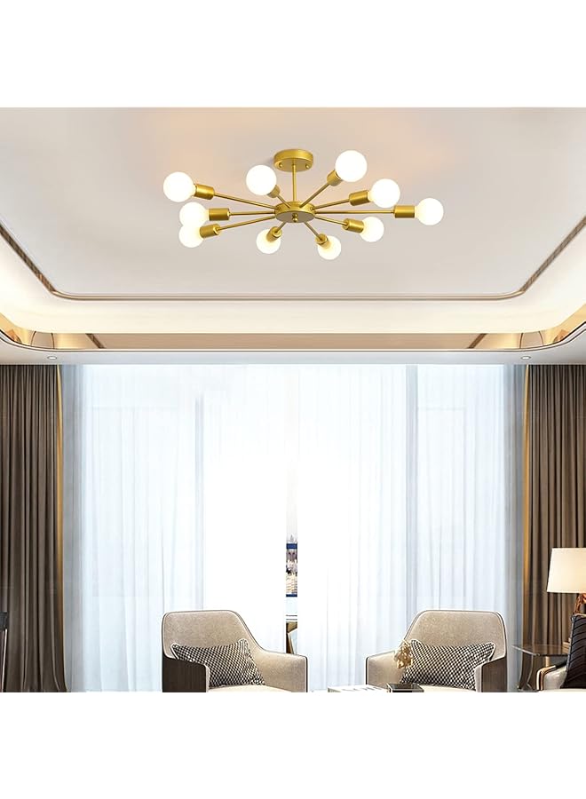erorex Modern Gold Ceiling Light Sputnik Chandelier 10 Lights Vintage Industrial Style Ceiling Lighting For Living Room Bedroom Dining Room Study Farmhouse Kitchen Without Bulbs - Image 3
