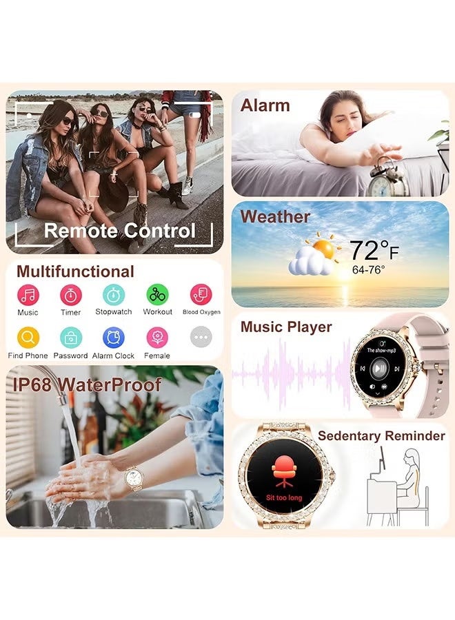 رولستيمي أزياء المرأة / السيدات بلوتوث الذكية ووتش رت-إي 58 ، 1.32 بوصة شاشة تعمل باللمس الكامل ، دعوة الجواب / الطلب ، وسائط رياضية متعددة المتاحة ، الرياضة والنوم الرصد ، الأزياء الفاخرة المرأة الذكية يمكن ارتداؤها ووتش - Image 4
