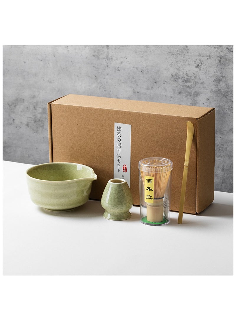 GuRiver 4-piece Japanese Matcha Set with Spout, Ceramic Matcha Bowl+Whisk Holder+Bamboo Whisk+Spoon,for Traditional Tea Ceremony-Coarse Ceramic Perfect Handmade Matcha Kit to Prepare Traditional Matcha Tea, 100% Natural Matcha Gift Kit (Green) - Image 1