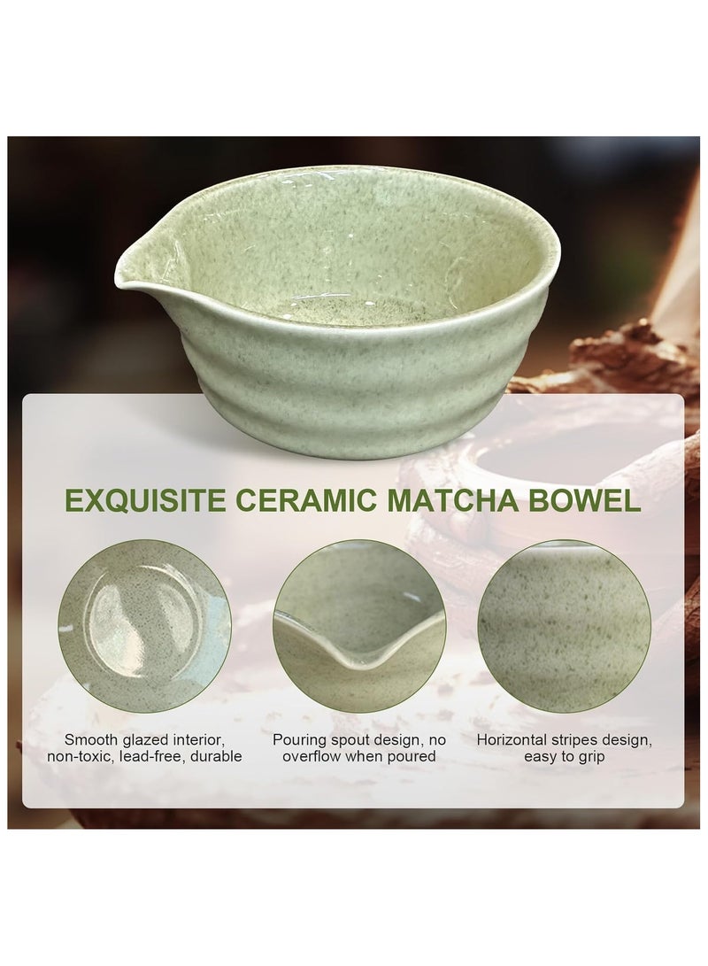 GuRiver 4-piece Japanese Matcha Set with Spout, Ceramic Matcha Bowl+Whisk Holder+Bamboo Whisk+Spoon,for Traditional Tea Ceremony-Coarse Ceramic Perfect Handmade Matcha Kit to Prepare Traditional Matcha Tea, 100% Natural Matcha Gift Kit (Green) - Image 2