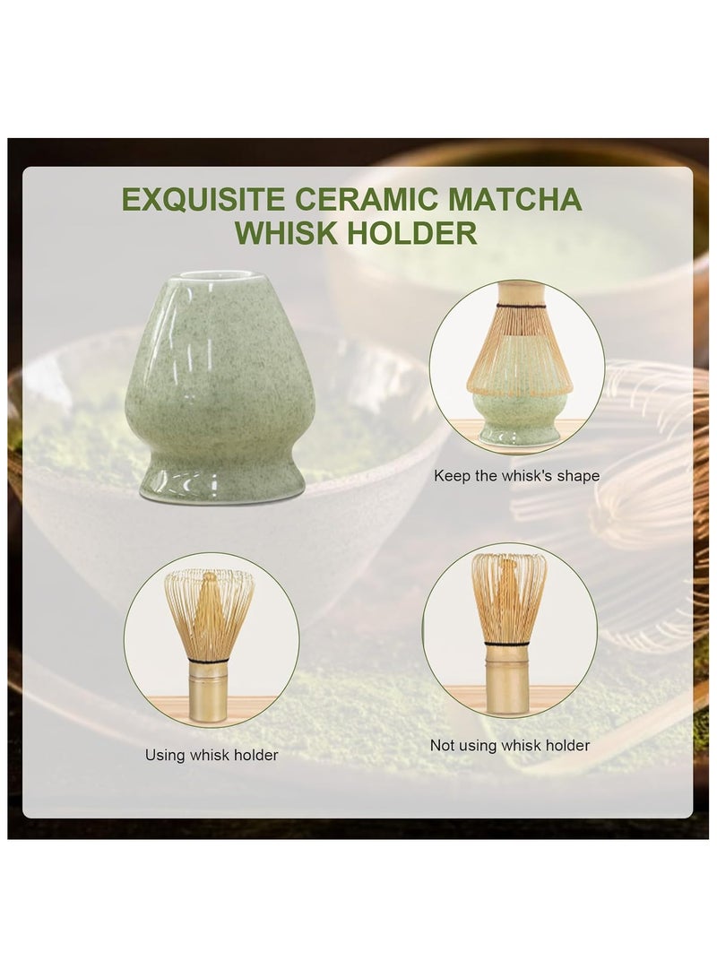 GuRiver 4-piece Japanese Matcha Set with Spout, Ceramic Matcha Bowl+Whisk Holder+Bamboo Whisk+Spoon,for Traditional Tea Ceremony-Coarse Ceramic Perfect Handmade Matcha Kit to Prepare Traditional Matcha Tea, 100% Natural Matcha Gift Kit (Green) - Image 3