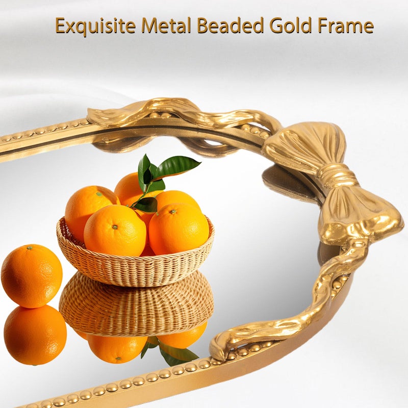 Fobule Oval Full Length Mirror, 16"x47" Gold Bow Metal Beaded Frame Large Hanging Dressing Floor Mirror for Bedroom, Living Room, Entryway - Image 3