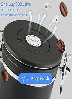 Arabest Coffee Canister Airtight Vacuum Stainless Steel Kitchen Food Storage Container with Date Tracker and Scoop for Beans Grounds Tea Flour Cereal Sugar (Black, 1.8L)  - Image 3