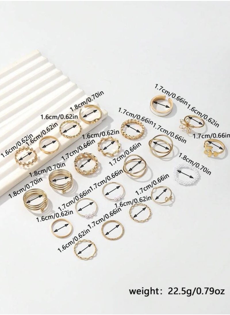 YUCCA - 22pcs Fashion Alloy Rings Set for Women, Including Flowers, Leaves, and Artificial Pearls, Suitable for Daily, Dating, Party, Gift - Image 1