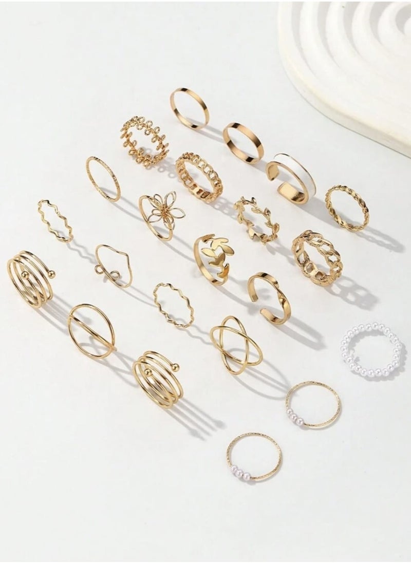 YUCCA - 22pcs Fashion Alloy Rings Set for Women, Including Flowers, Leaves, and Artificial Pearls, Suitable for Daily, Dating, Party, Gift - Image 1