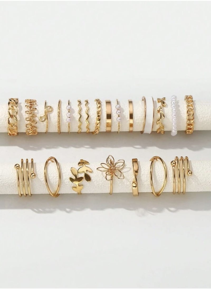 YUCCA - 22pcs Fashion Alloy Rings Set for Women, Including Flowers, Leaves, and Artificial Pearls, Suitable for Daily, Dating, Party, Gift - Image 1