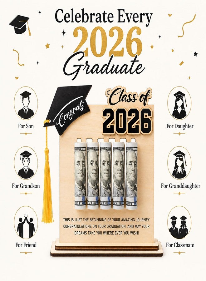 KATINAT Class of 2026 Graduation Money Holder 2026, Wooden Graduation Money Cash, Unique Graduate Gifts for Him Her Daughter Son Seniors, Graduation Gifts - Image 3