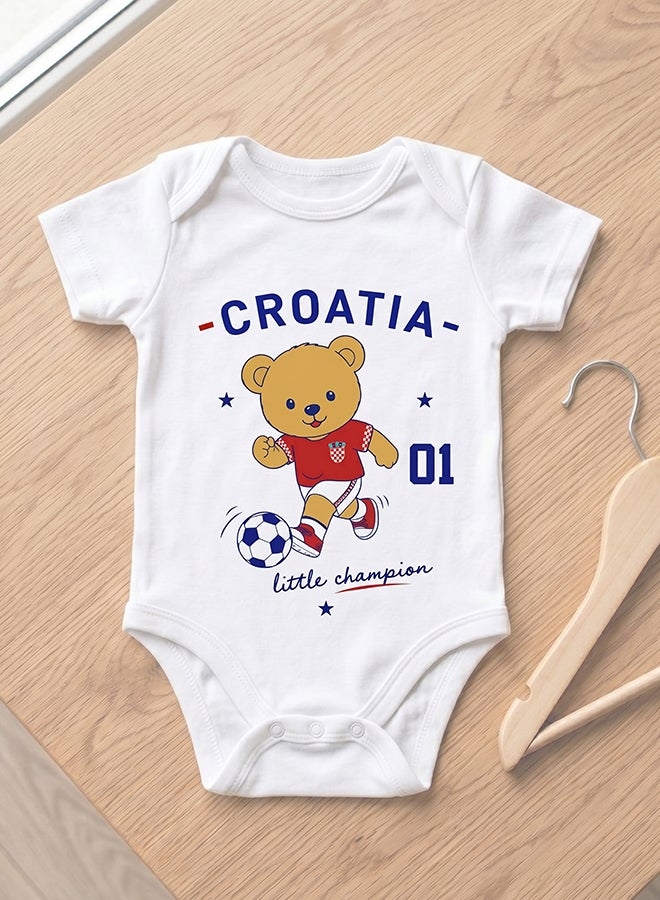 Nurtur FIFA Croatia Football Printed Unisex Baby Onesie, Little Champion Teddy Graphic, Soft Cotton Infant Bodysuit - White - Image 1