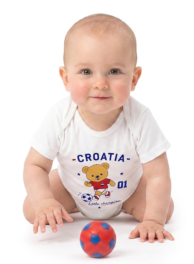 Nurtur FIFA Croatia Football Printed Unisex Baby Onesie, Little Champion Teddy Graphic, Soft Cotton Infant Bodysuit - White - Image 5