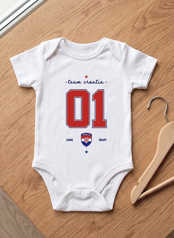 Nurtur FIFA Croatia Football Printed Unisex Baby Onesie, Little Champion Teddy Graphic, Soft Cotton Infant Bodysuit - White - Image 2