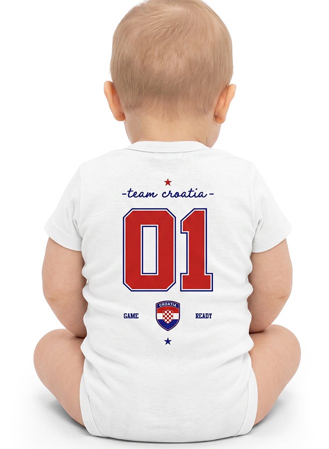 Nurtur FIFA Croatia Football Printed Unisex Baby Onesie, Little Champion Teddy Graphic, Soft Cotton Infant Bodysuit - White - Image 4